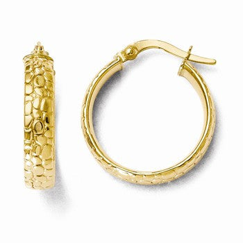 14k Yellow Gold Polished & Textured Hoop Earrings