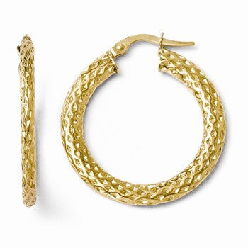 14k Yellow Gold Polished & Textured Hoop Earrings