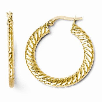 14k Yellow Gold Polished Twist Oval Tube Hoop Earrings