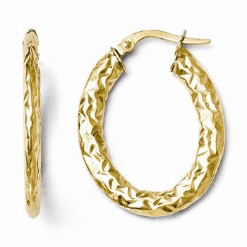 14k Yellow Gold Polished & Textured Hoop Earrings