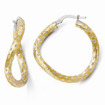 14k Yellow Gold Rhodium Satin Hoop Earrings