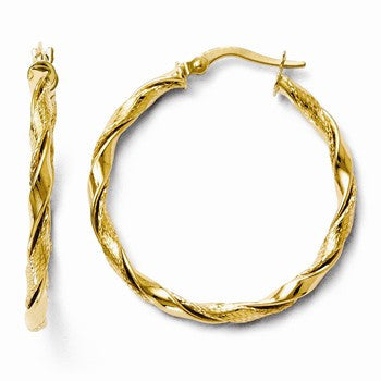 14k Yellow Gold Polished & Textured Twisted Hoop Earrings