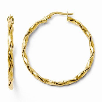 14k Yellow Gold Polished & Textured Twisted Hoop Earrings