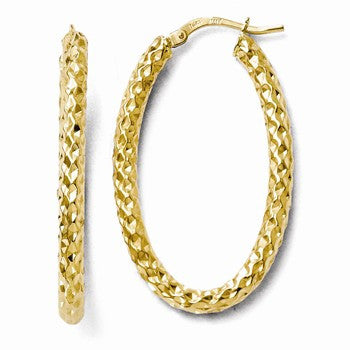 14k Yellow Gold Polished & Textured Oval Hoop Earrings