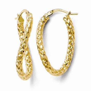 14k Yellow Gold Polished & Textured Twisted Oval Hoop Earrings