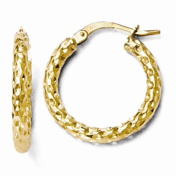 14k Yellow Gold Polished & Textured Hoop Earrings