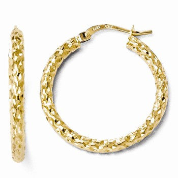 14k Yellow Gold Polished & Textured Hoop Earrings