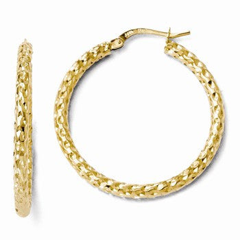 14k Yellow Gold Polished & Textured Hoop Earrings