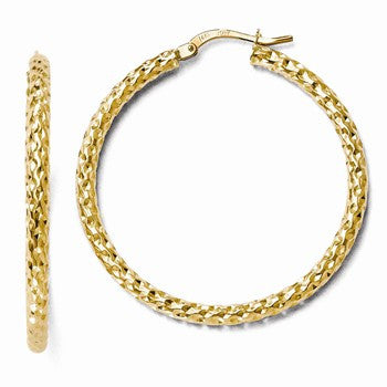 14k Yellow Gold Polished & Textured Hoop Earrings