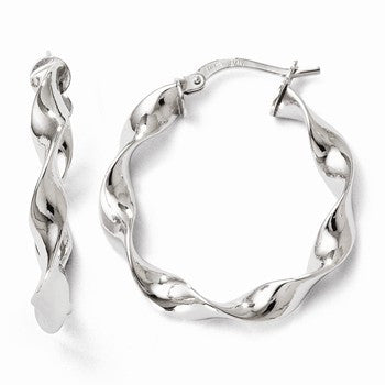 14k White Gold Polished Twisted Hoop Earrings