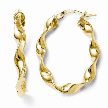 14k Yellow Gold Polished Twisted Oval Hoop Earrings