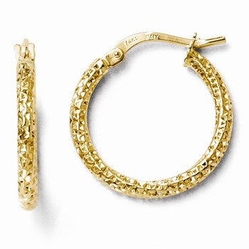 14k Yellow Gold Polished & Textured Hoop Earrings