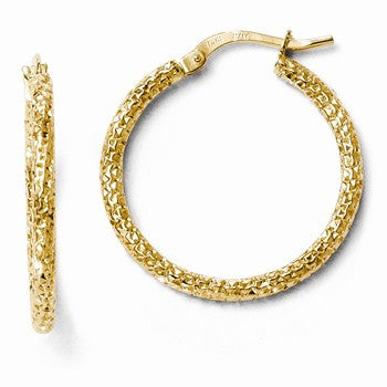 14k Yellow Gold Polished & Textured Hoop Earrings