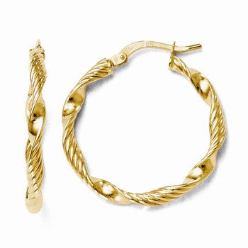 14k Yellow Gold Polished & Textured Twisted Hoop Earrings