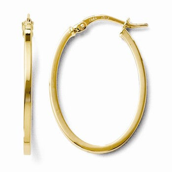 14k Yellow Gold Polished Oval Hoop Earrings