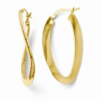 14k Yellow Gold Polished Twisted Oval Hoop Earrings