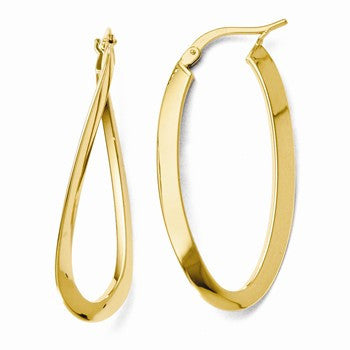 14k Yellow Gold Polished Twisted Oval Hoop Earrings