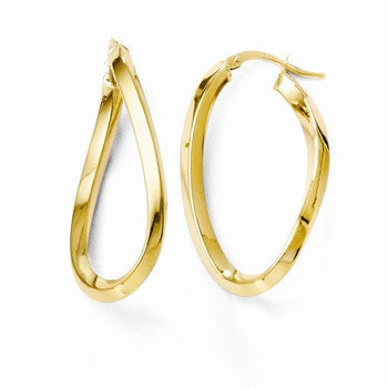 14k Yellow Gold Polished Twisted Oval Hoop Earrings