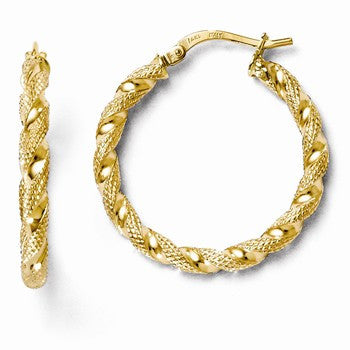 14k Yellow Gold Polished & Textured Twisted Hoop Earrings