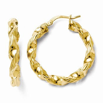 14k Yellow Gold Polished & Textured Twisted Hoop Earrings