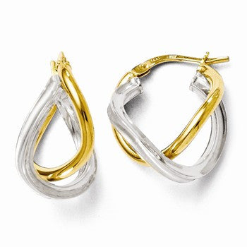 14k Two-tone Polished Double Hinged Hoop Earrings