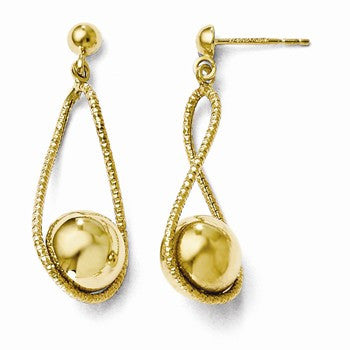 14k Yellow Gold Polished & Textured Post Dangle Earrings