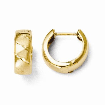 14k Yellow Gold Polished & Satin Hinged Hoop Earrings