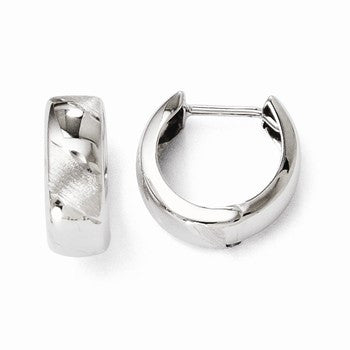 14k White Gold Polished & Satin Hinged Hoop Earrings