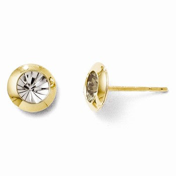 14k Yellow Gold Rhodium & Polished & Diamond-cut Post Earrings