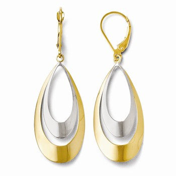 14k Yellow Gold Rhodium Polished Leverback Earrings