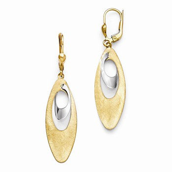 14k Two-tone Polished & Scratch Finish Leverback Earrings