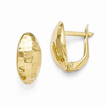14k Yellow Gold Polished & Hammered Hinged Post Earrings