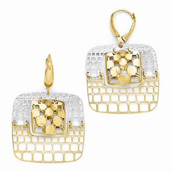 14k Two-tone Polished & Diamond-cut Leverback Earrings