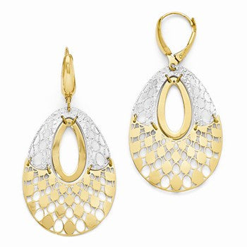 14k Two-tone Polished & Diamond-cut Leverback Earrings