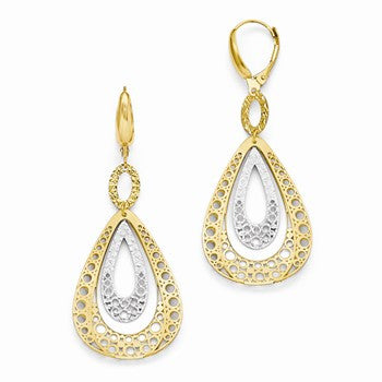 14k Two-tone Polished & Diamond-cut Leverback Earrings