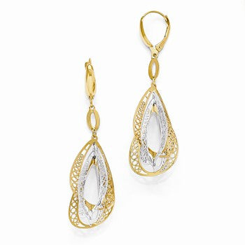 14k Two-tone Polished & Diamond-cut Leverback Earrings
