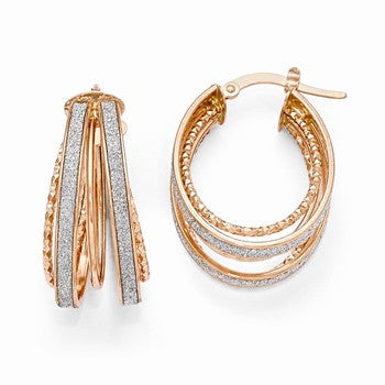14k Rose Gold Glitter Infused Fancy Oval Hoop Earrings