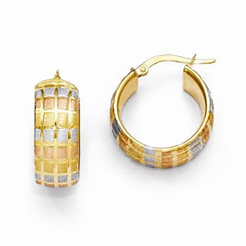 14k Yellow Gold with White & Rose Rhodium Satin Hoop Earrings