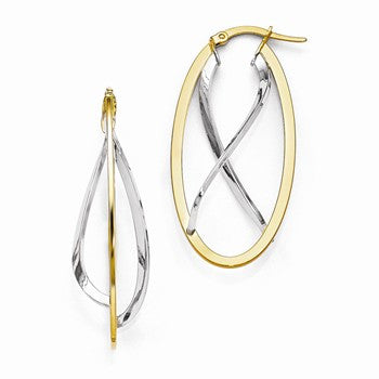 14k Two-tone Polished Fancy Hinged Hoop Earrings