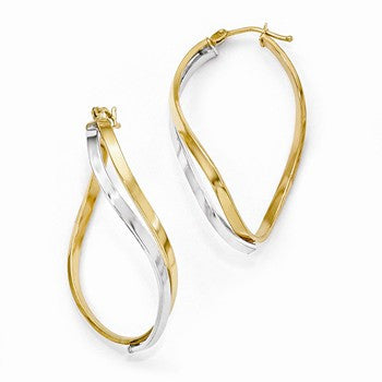14k Two-tone Polished Oval Twisted Hinged Hoop Earrings