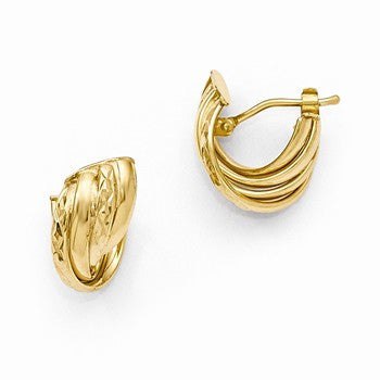 14k Yellow Gold Polished & Diamond-cut Fancy Hinged Hoop Earrings