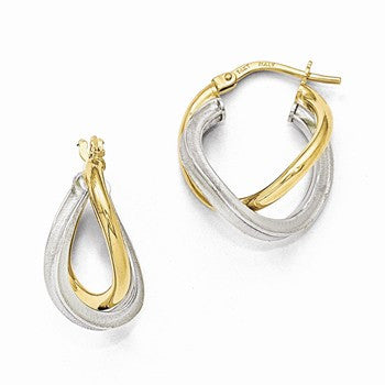 14k Two-tone Polished Textured Hoop Earrings