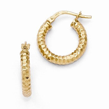 14k Yellow Gold Polished Textured Hoop Earrings