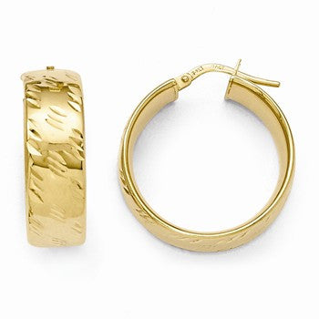 14k Yellow Gold Polished & Textured Hoop Earrings