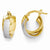 14k Yellow Gold with Rhodium Plated Polished Textured Hoop Earrings