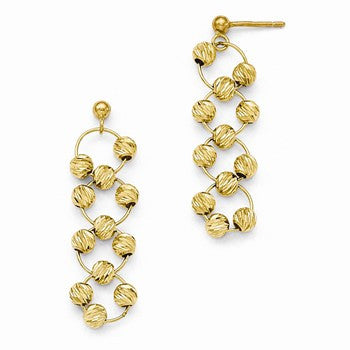 14k Yellow Gold Diamond-cut Beaded Link Post Dangle Earrings