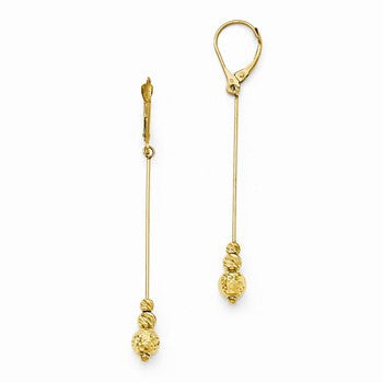 14k Yellow Gold Diamond-Cut Beaded Leverback Earrings