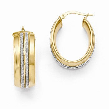 14k Yellow Gold Glitter Infused Oval Hoop Earrings