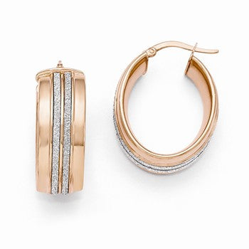 14k Rose Gold Glitter Infused Oval Hoop Earrings