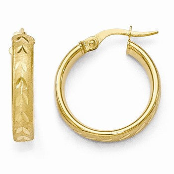 14k Yellow Gold Polished Diamond-cut Brushed Hoop Earrings
